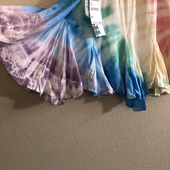 Vintage Havana Girls' Rainbow Rainforest Tie Dye Asymmetric Ruffle Skirt Sz L-14 - Picture 3 of 7